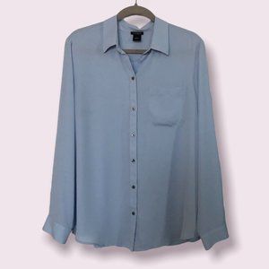 Ann Taylor Blue Long Sleeve Sheer Blouse